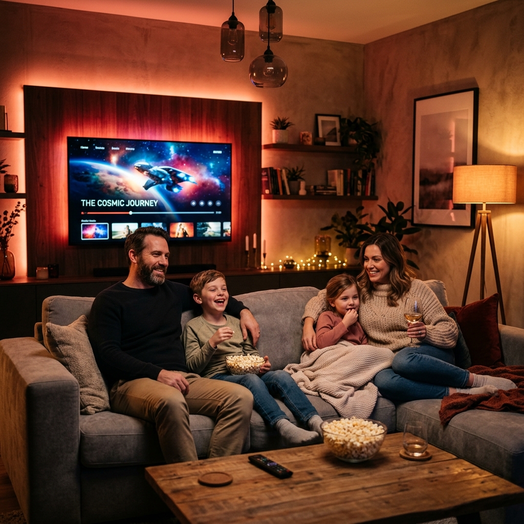 Hub Player running on a modern smart TV in a premium home setup